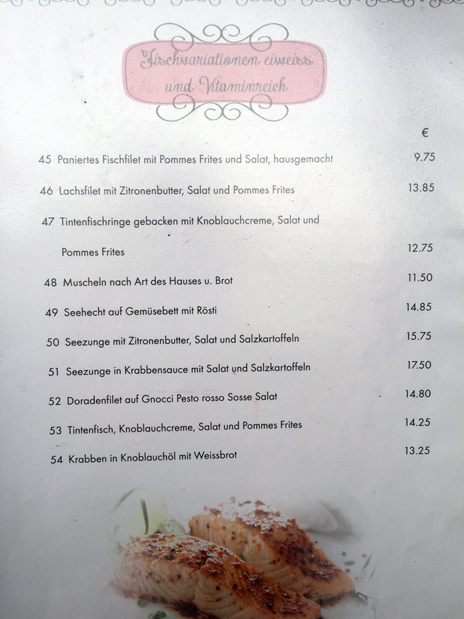 Speisekarte Fischvariationen