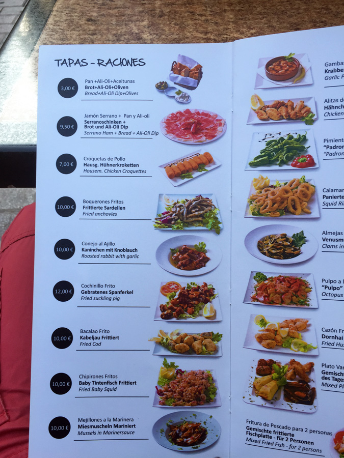 Speisekarte Tapas