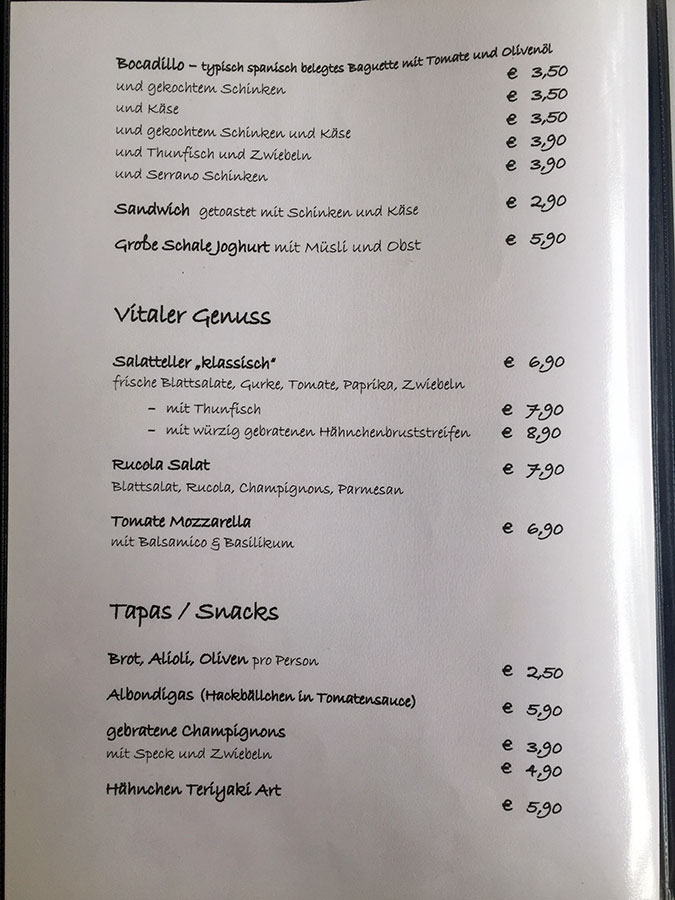 Speisekarte Tapas